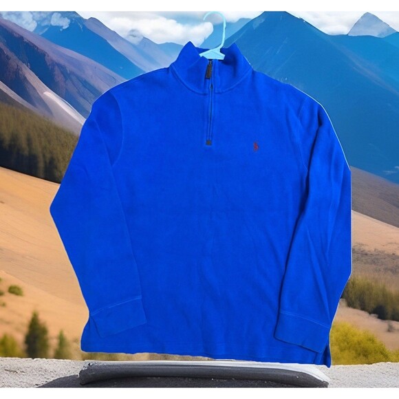 Y2K POLO Ralph Lauren L Royal Blue Quarter Zip Red Embroidered Pullover Deadstoc - Picture 1 of 6